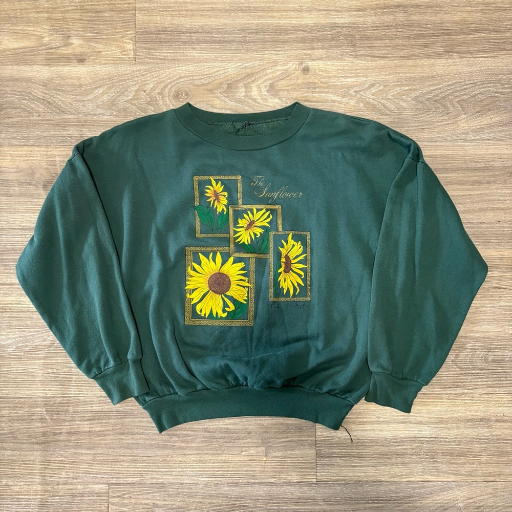 Vintage 90s Green Sunflowers Crewneck